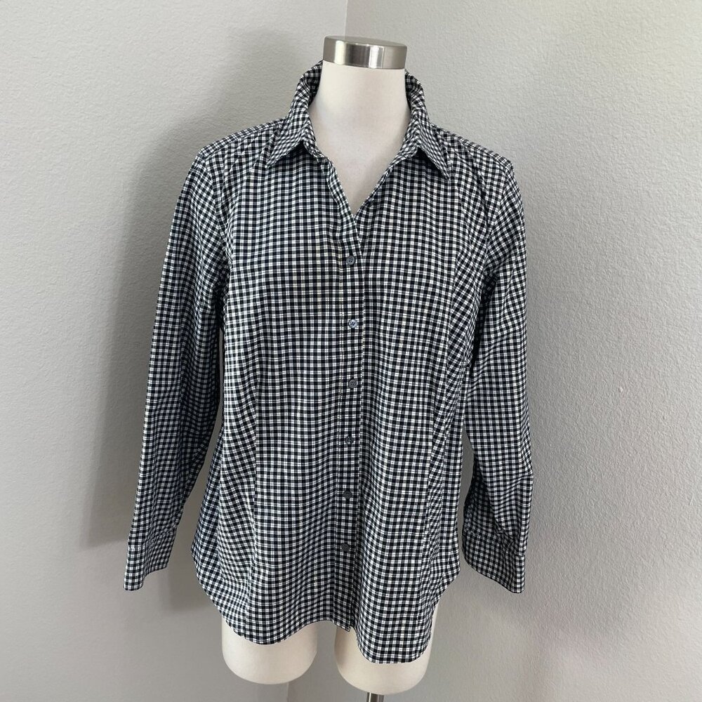 Talbots Woman 16W Petites Wrinkle‎ Resistant Button Up Shirt Black White Gingham